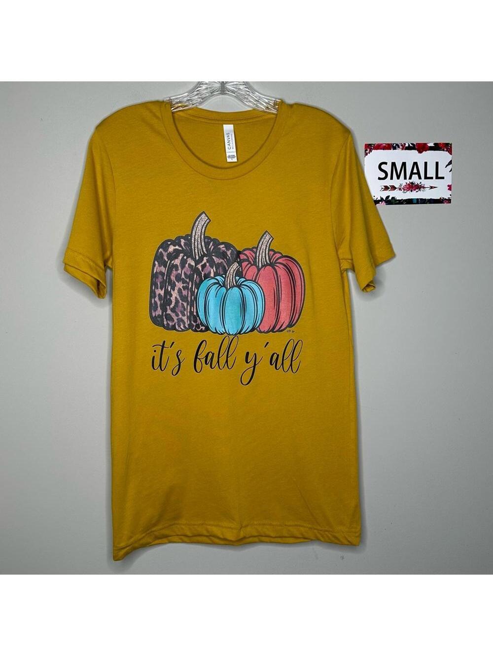 “It’s Fall Y’all” Small mustard yellow tee shirt L&B Life